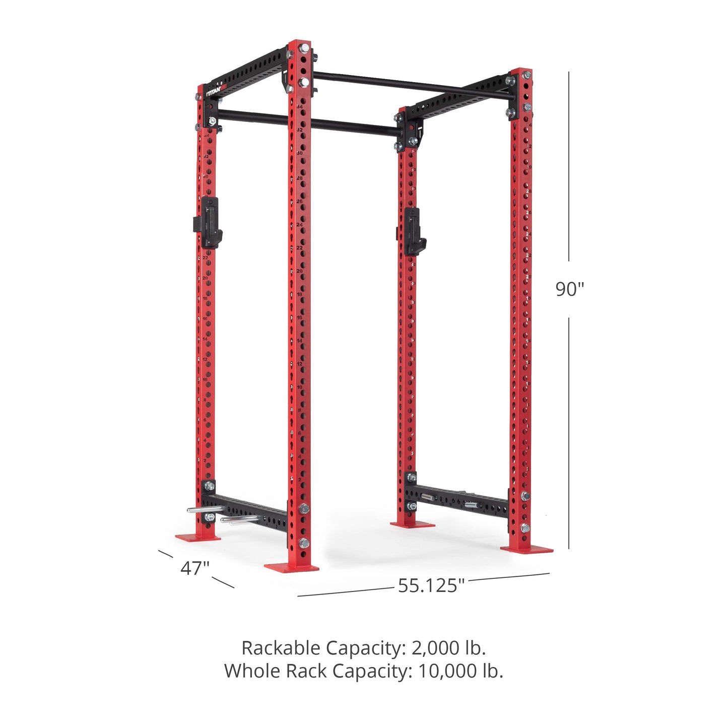 TITAN Series Power Rack - Bolt Down Options | Red / 2” Fat Pull-Up Bar / No J-Hooks - view 20