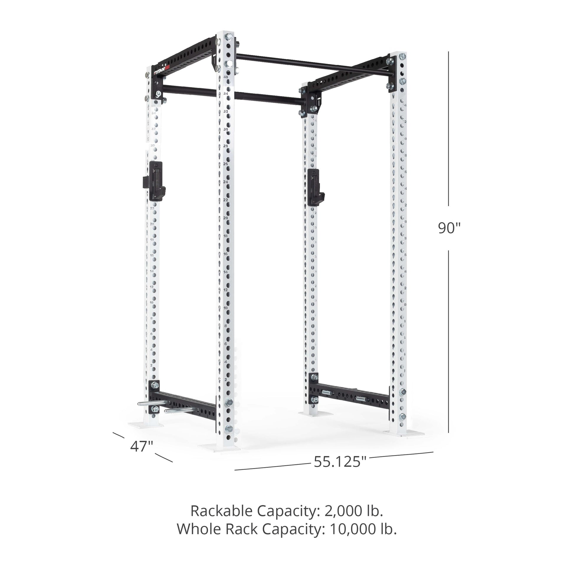 TITAN Series Power Rack - Bolt Down Options | White / 2” Fat Pull-Up Bar / No J-Hooks