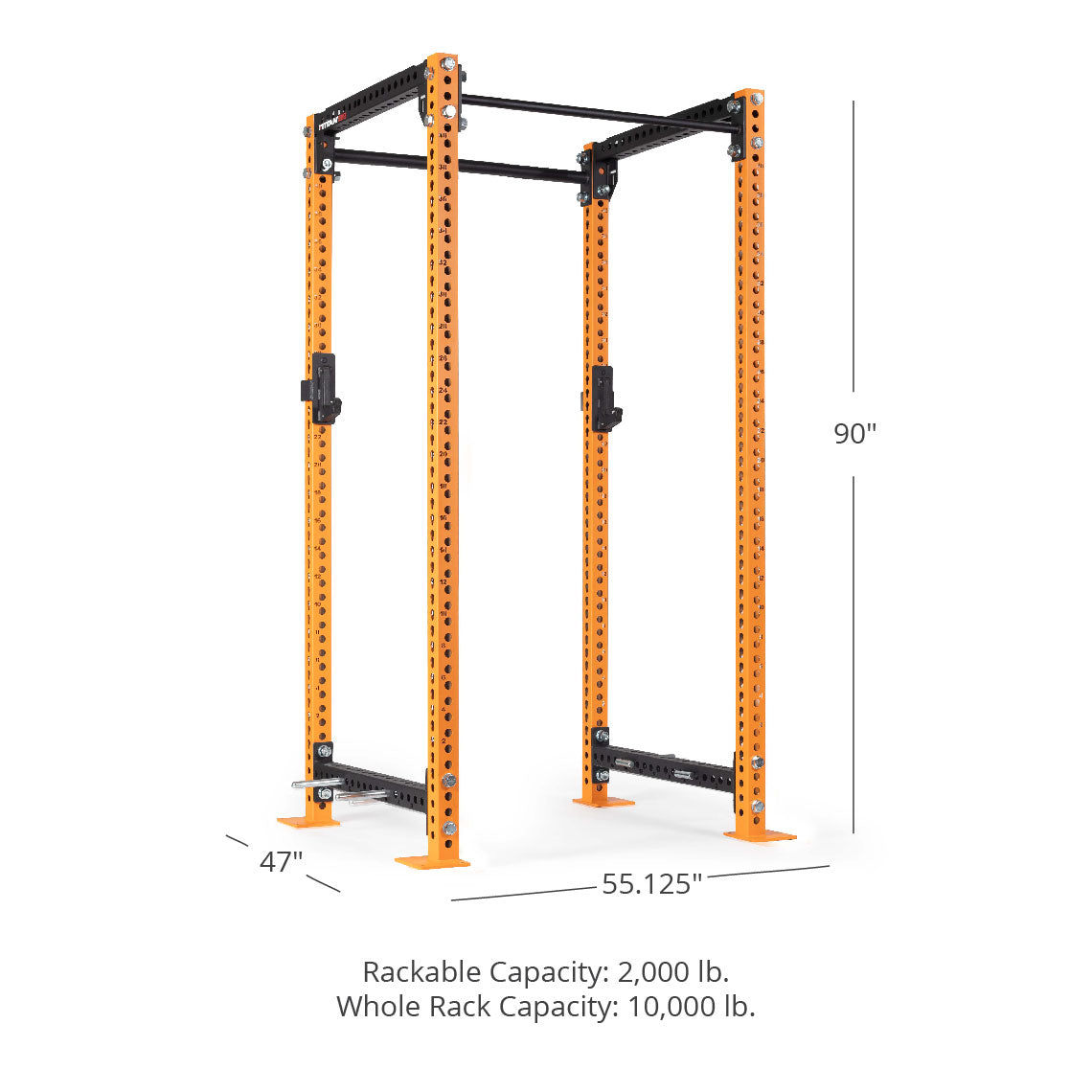 TITAN Series Power Rack - Bolt Down Options | Orange / 2” Fat Pull-Up Bar / Roller J-Hooks - view 85