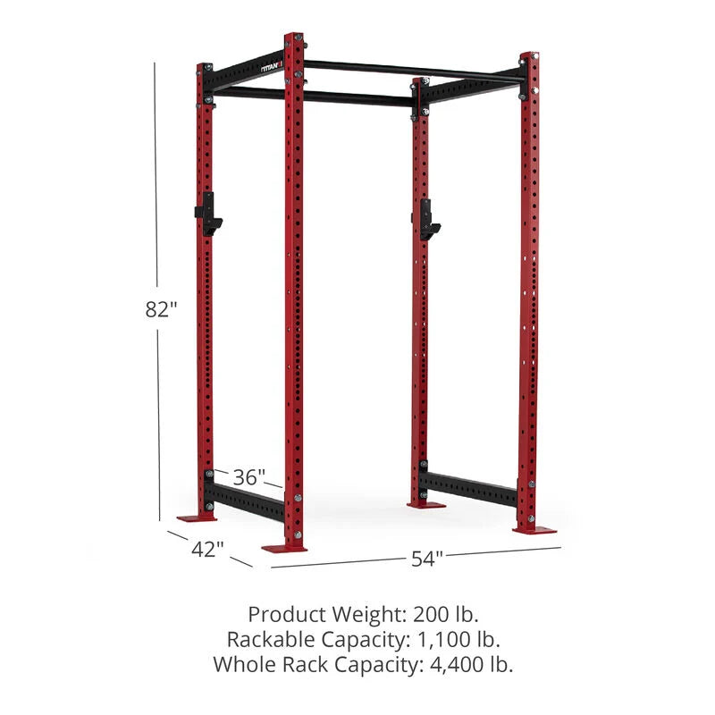 T-3 Series Power Rack - Product Weight: 200 lb. Rackable Capacity: 1,100 lb. Whole Rack Capacity: 4,400 lb. | Red / No Weight Plate Holders