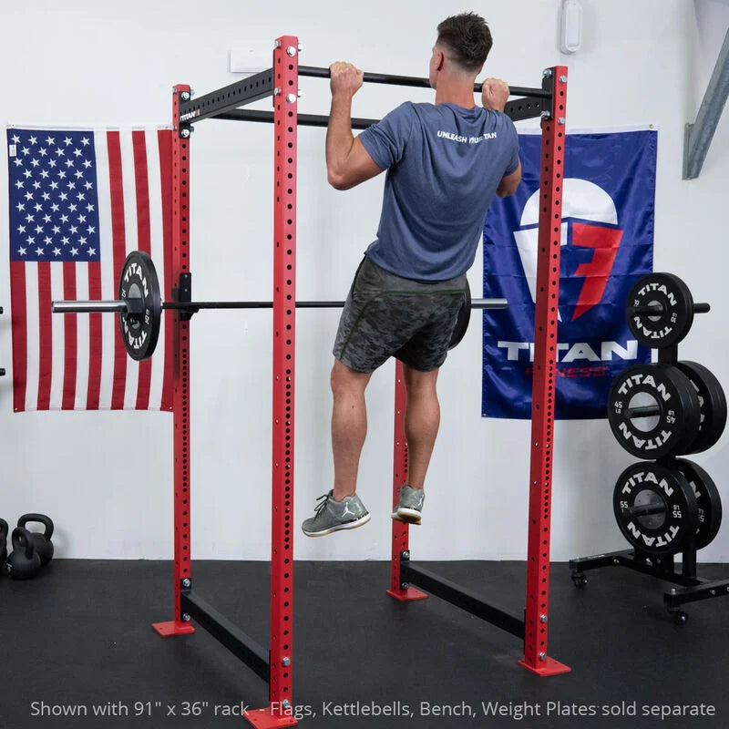 T-3 Series Power Rack pull up - Shown with 91" x 36" rack - Flags, Kettlebells, Bench, Weight Plates sold separate | Red / No Weight Plate Holders - view 47