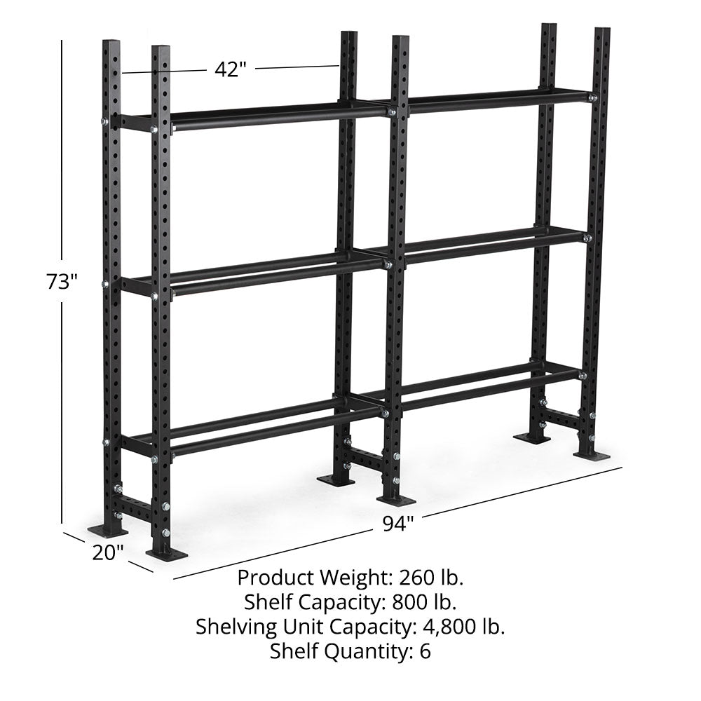 Elite Series Extension Unit Mass Storage System with Bumper & Medicine Ball Shelves | 3 Tier 73" / 42"