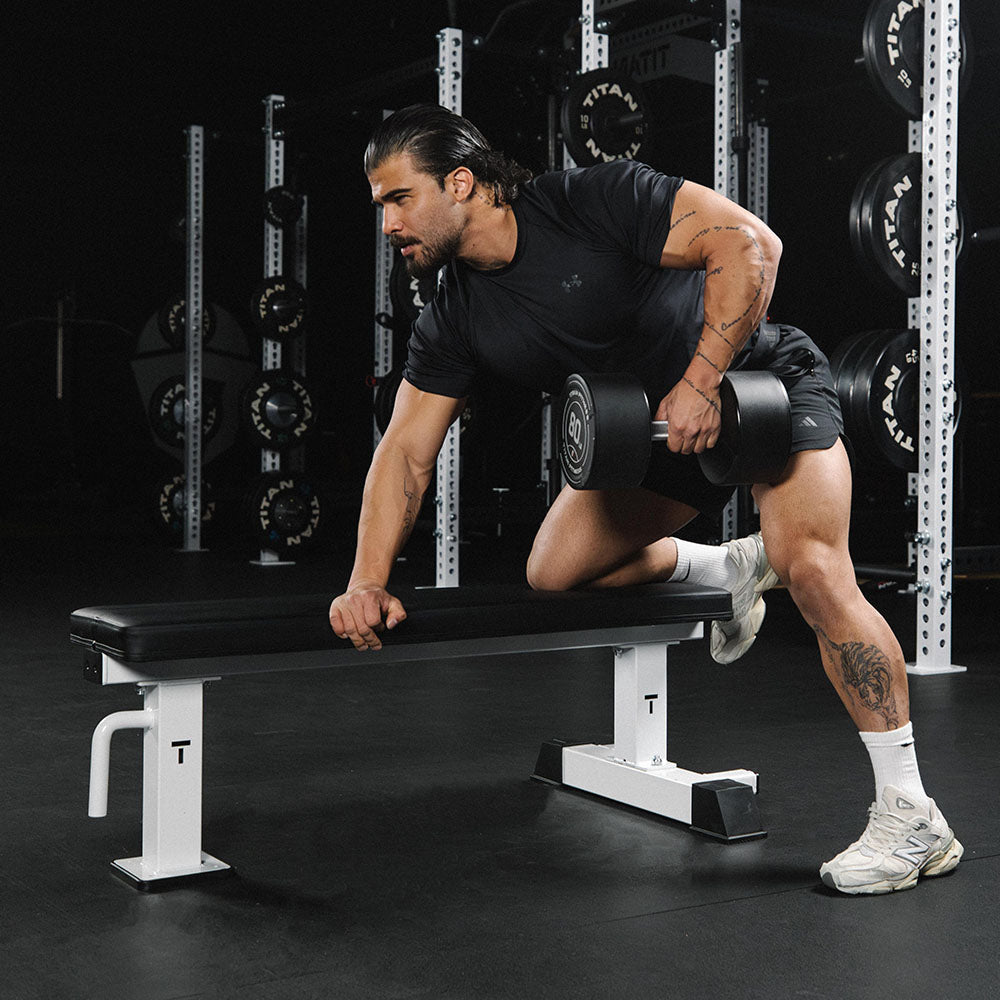 Elite Series Single Post Flat Bench | White