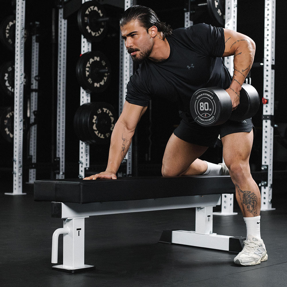 TITAN Series Single Post Flat Bench | White