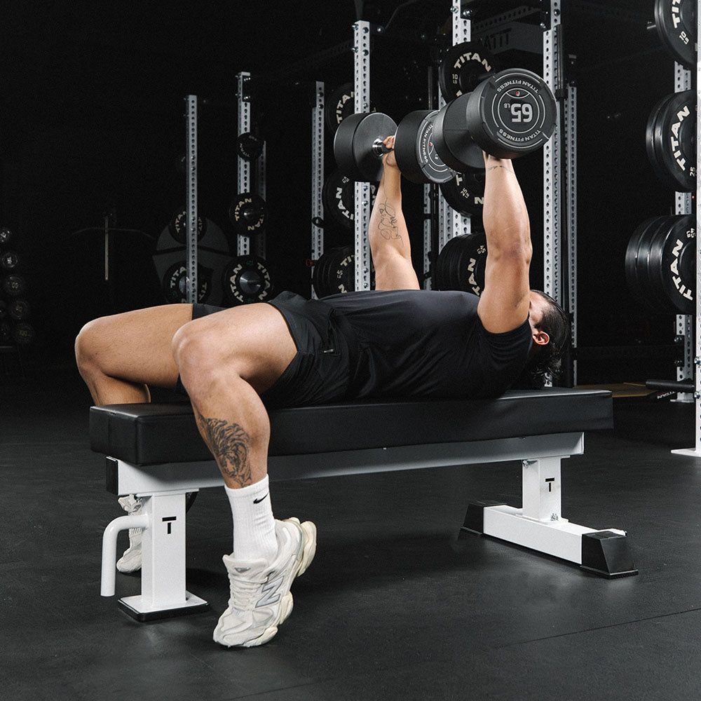TITAN Series Single Post Flat Bench | White