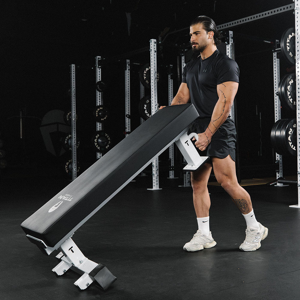 TITAN Series Single Post Flat Bench | White