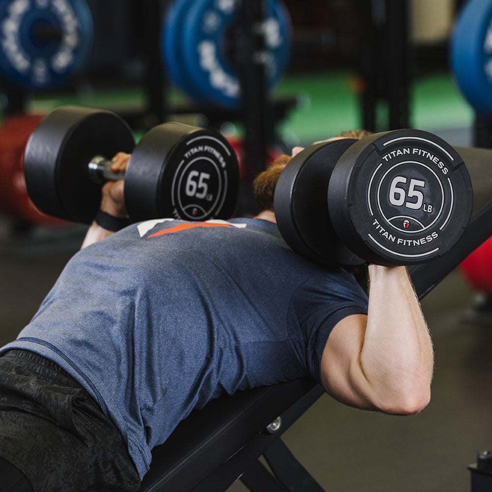 55 LB - 75 LB Set Round Urethane Dumbbells - view 3