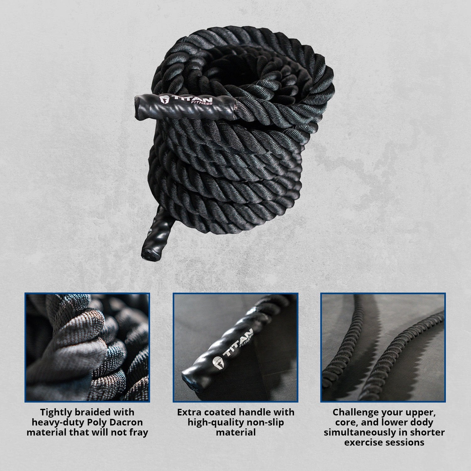 Scratch and Dent - 50' x 2" Battle Rope Black Poly Dacron - FINAL SALE