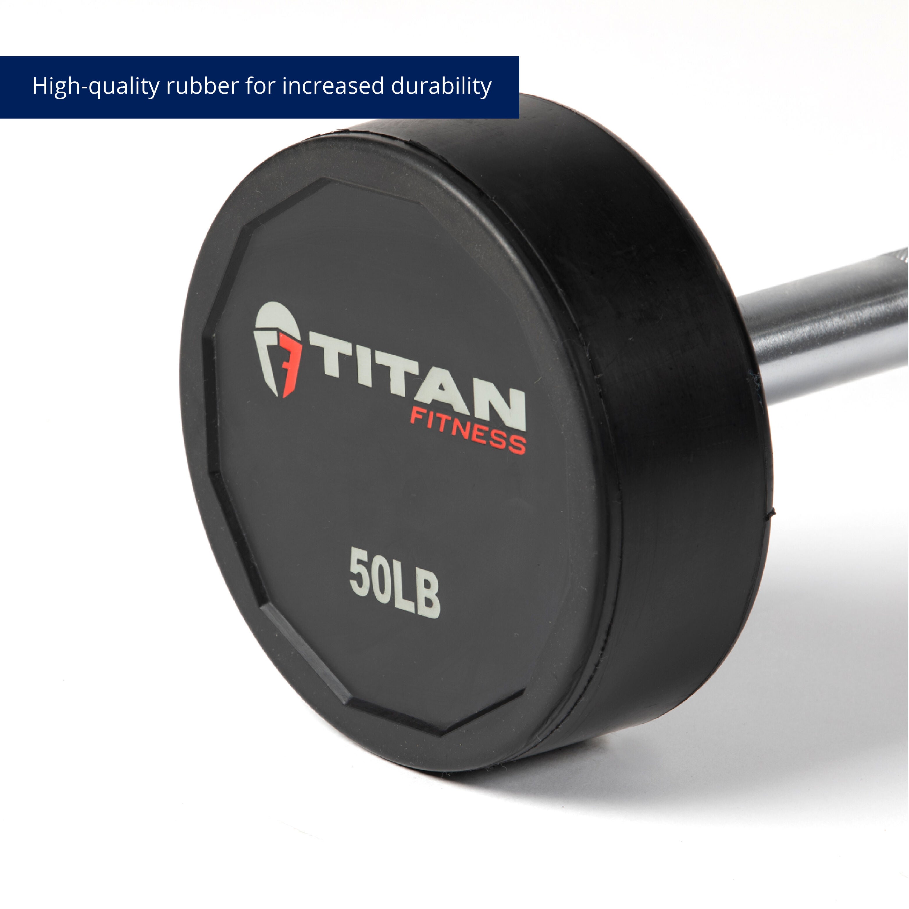 Scratch and Dent 50 LB Straight Rubber Fixed Barbell FINAL SALE Titan Fitness