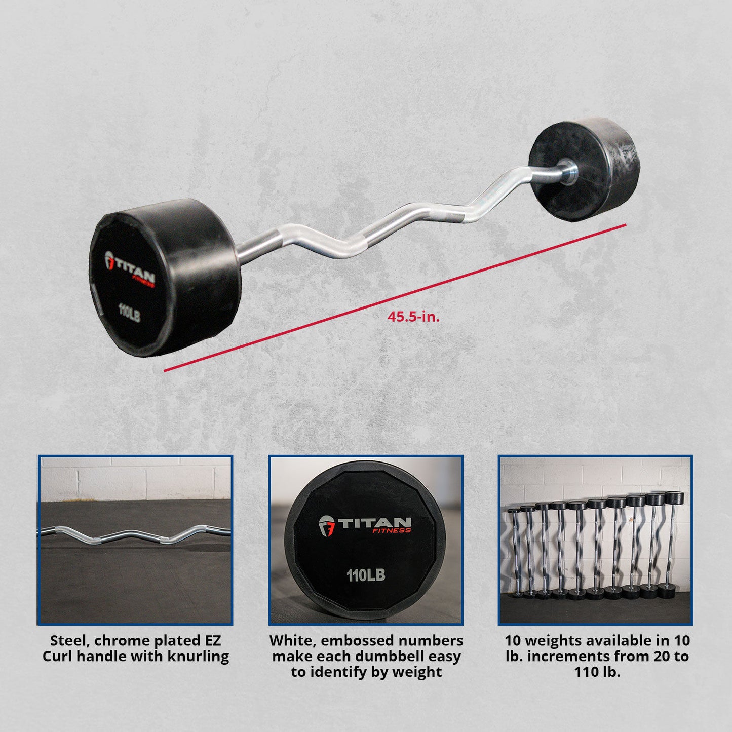 110 LB EZ Curl Rubber Fixed Barbell - view 6