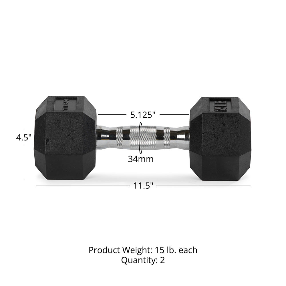 15 LB Rubber Hex Dumbbells - view 7