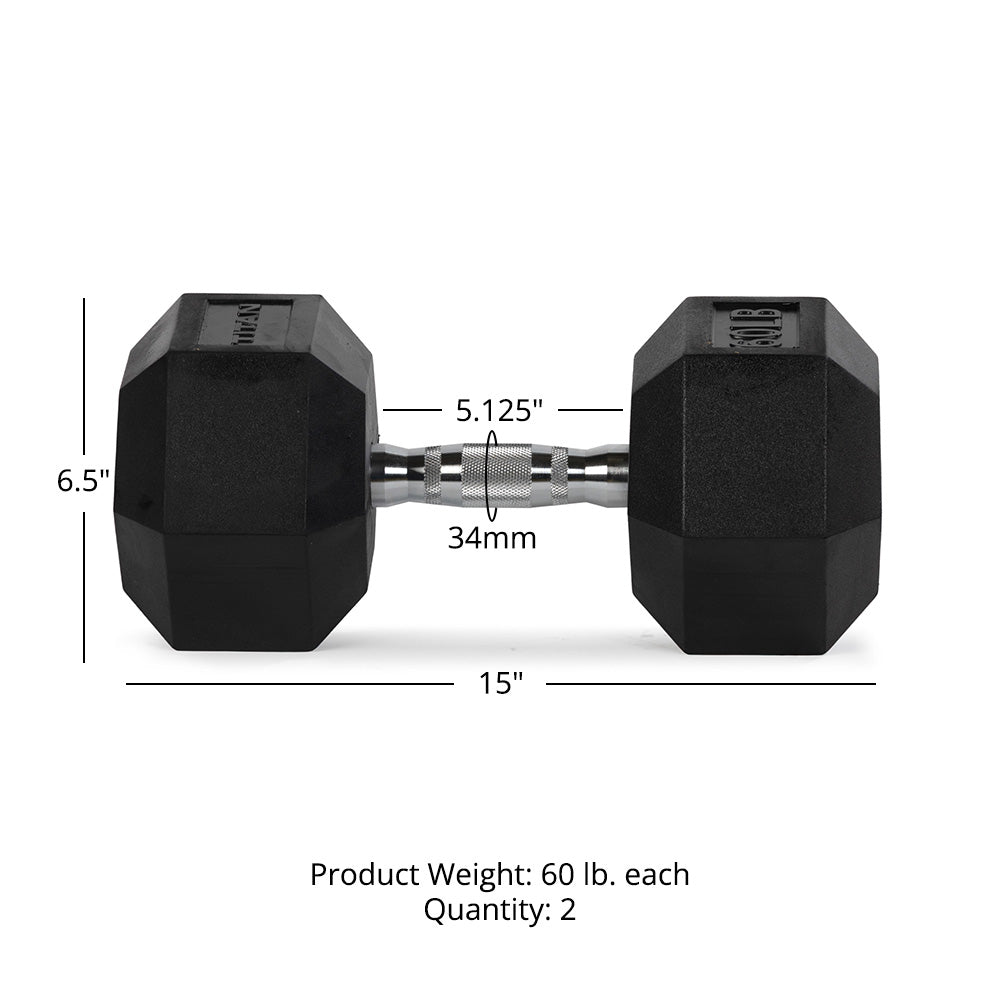 60 LB Rubber Hex Dumbbells - view 7