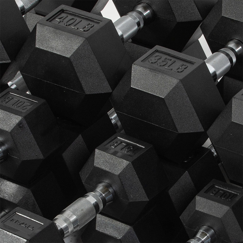 5-50 lb Rubber Hex Dumbbell Set Titan Fitness1