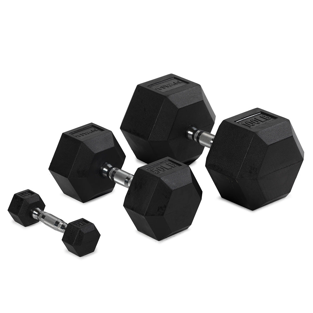 Rubber Hex Dumbbells With Chrome Handle