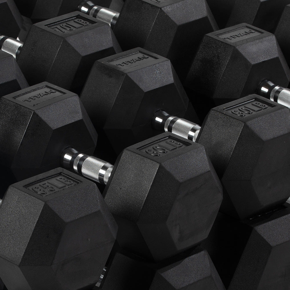 55 LB - 100 LB Pairs Rubber Hex Dumbbells - view 7