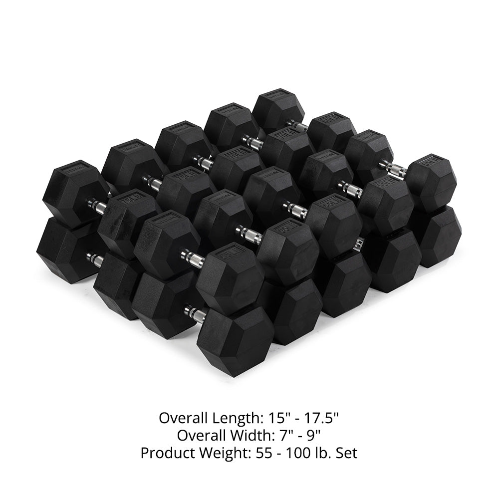 Rubber Hex Dumbbells With Chrome Handle