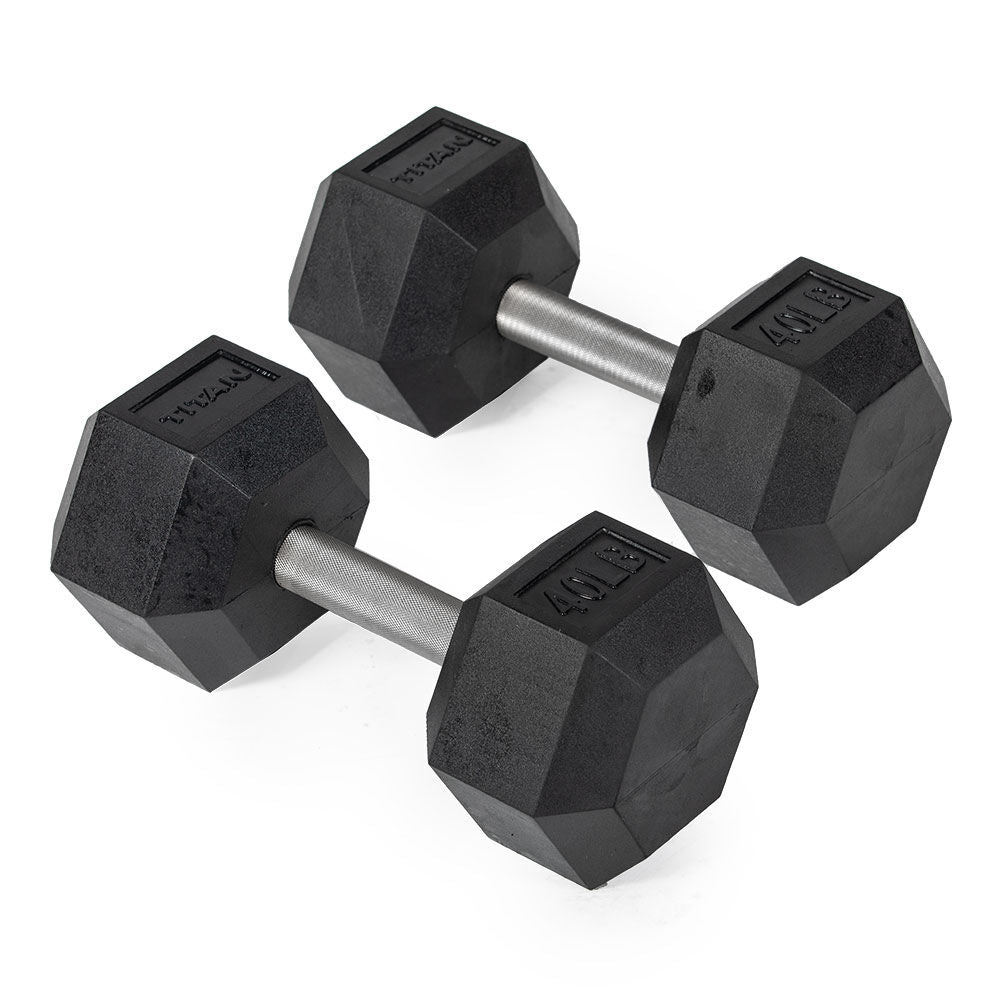 40 LB Straight Stainless Steel Hex Dumbbells - view 1