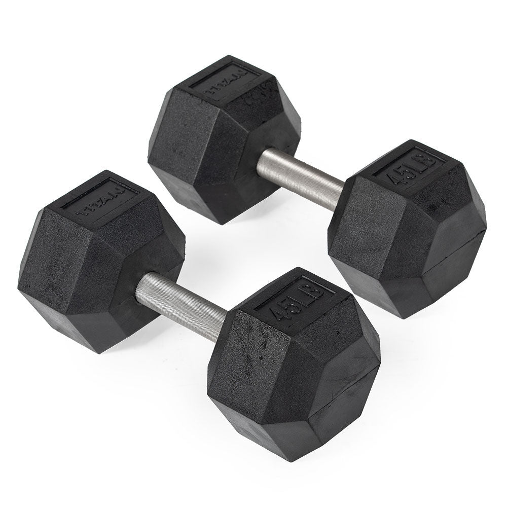 45 LB Straight Stainless Steel Hex Dumbbells - view 1