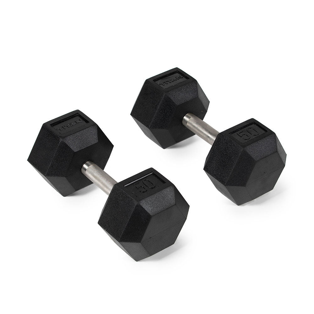 50 LB Straight Stainless Steel Hex Dumbbells - view 1