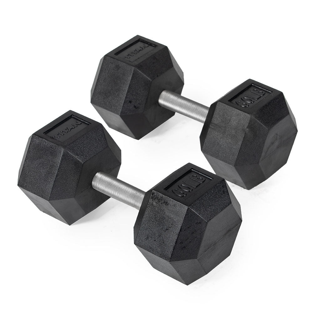 60 LB Straight Stainless Steel Hex Dumbbells - view 1