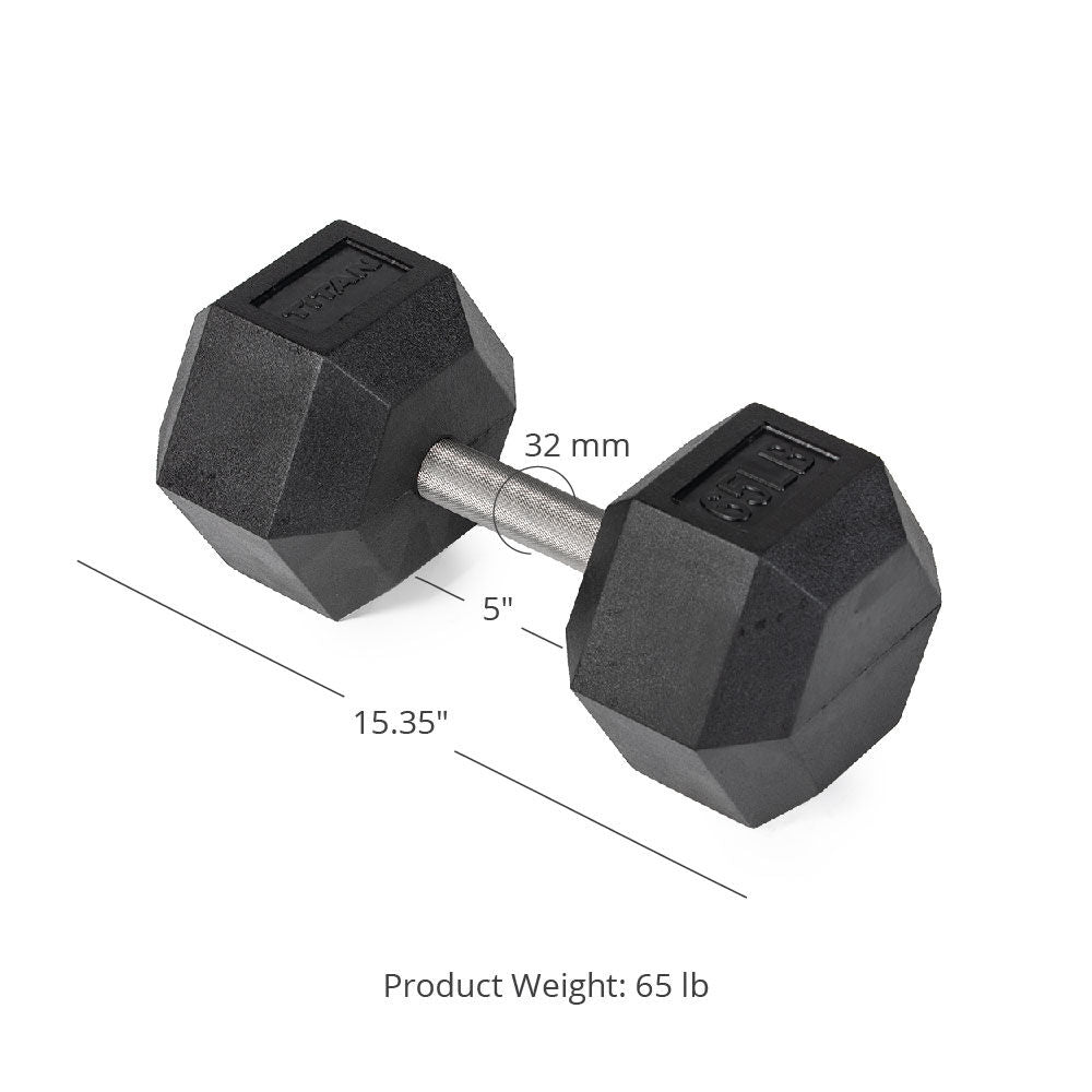 65 LB Straight Stainless Steel Hex Dumbbells Titan Fitness