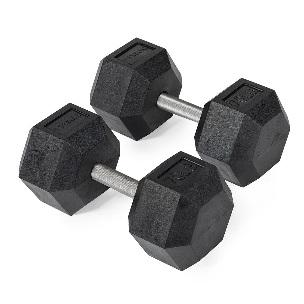 70 LB Straight Stainless Steel Hex Dumbbells - view 1