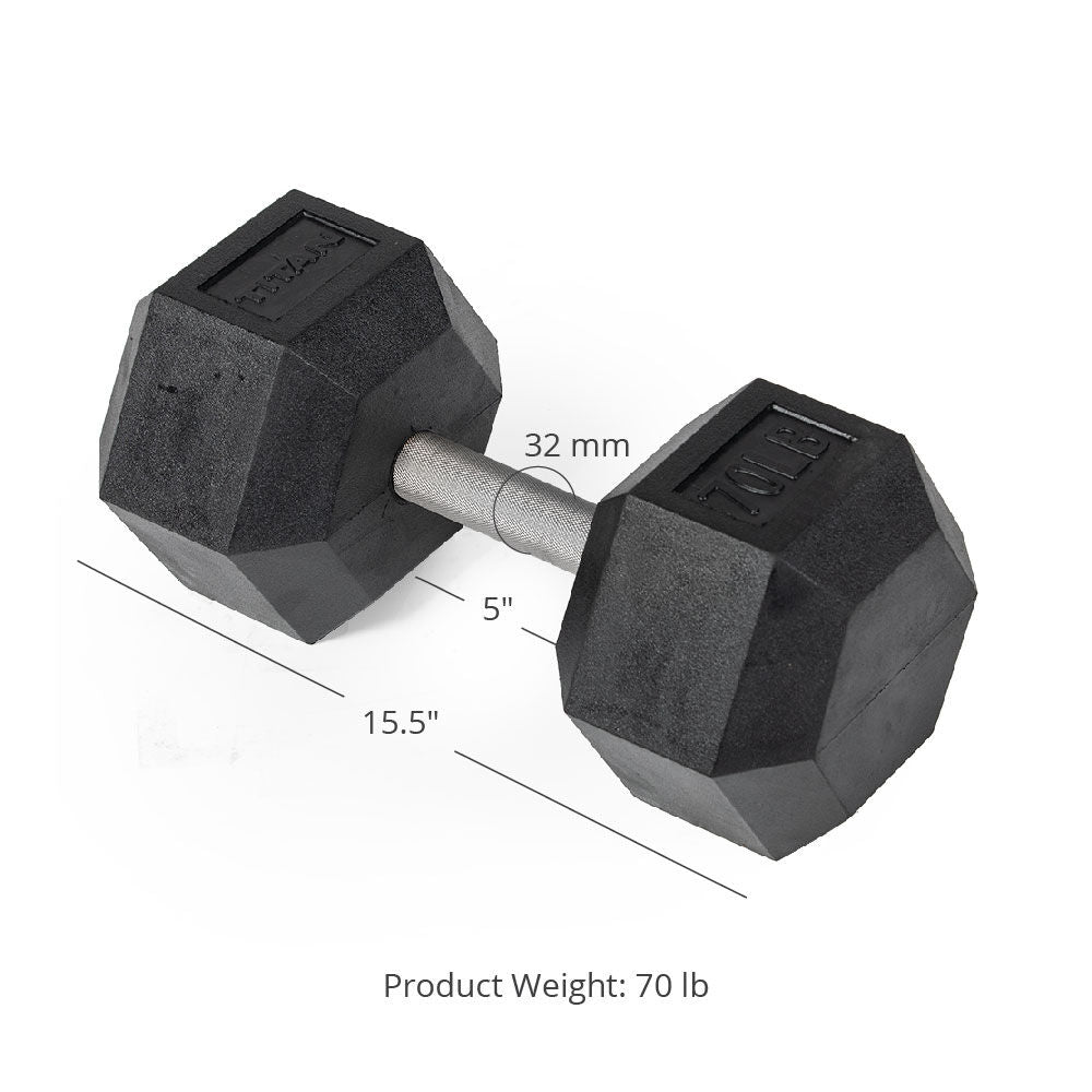 70 LB Straight Stainless Steel Hex Dumbbells - view 7