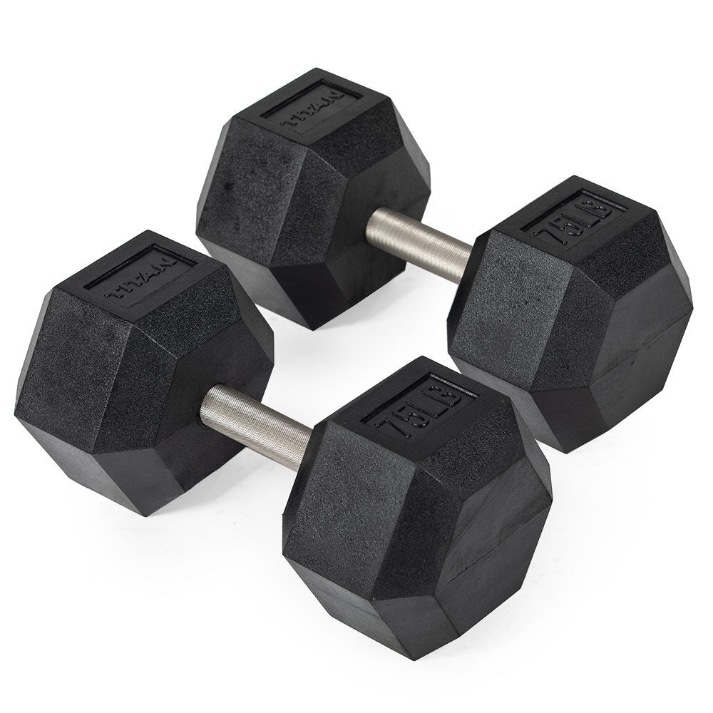 75 LB Straight Stainless Steel Hex Dumbbells - view 1
