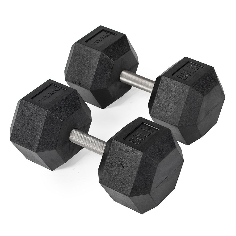 80 LB Straight Stainless Steel Hex Dumbbells - view 1