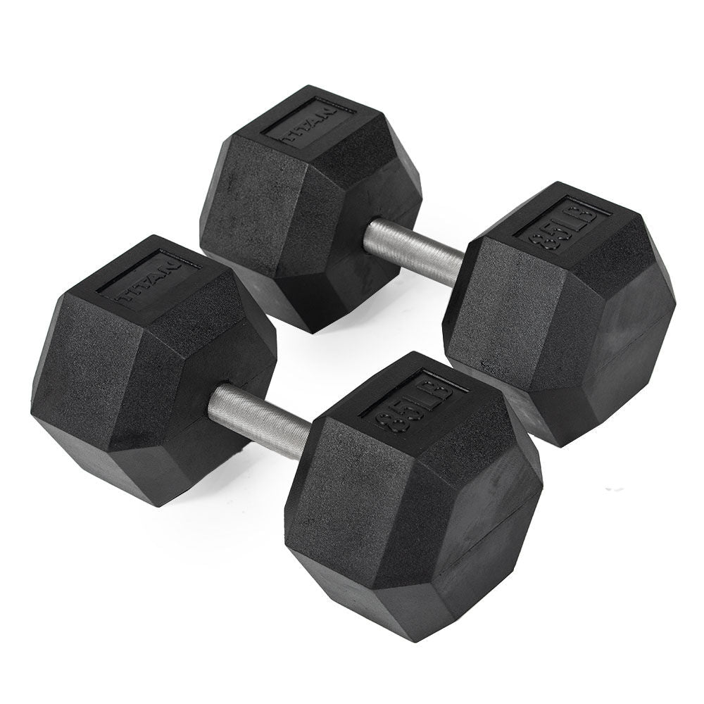 85 LB Straight Stainless Steel Hex Dumbbells - view 1