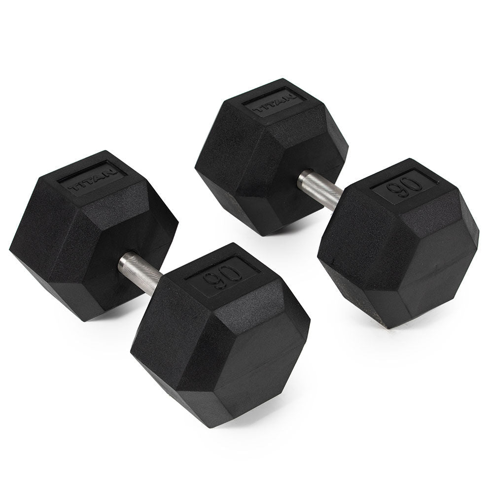 90 LB Straight Stainless Steel Hex Dumbbells - view 1