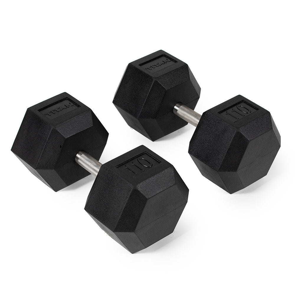 110 LB Straight Stainless Steel Hex Dumbbells - view 1