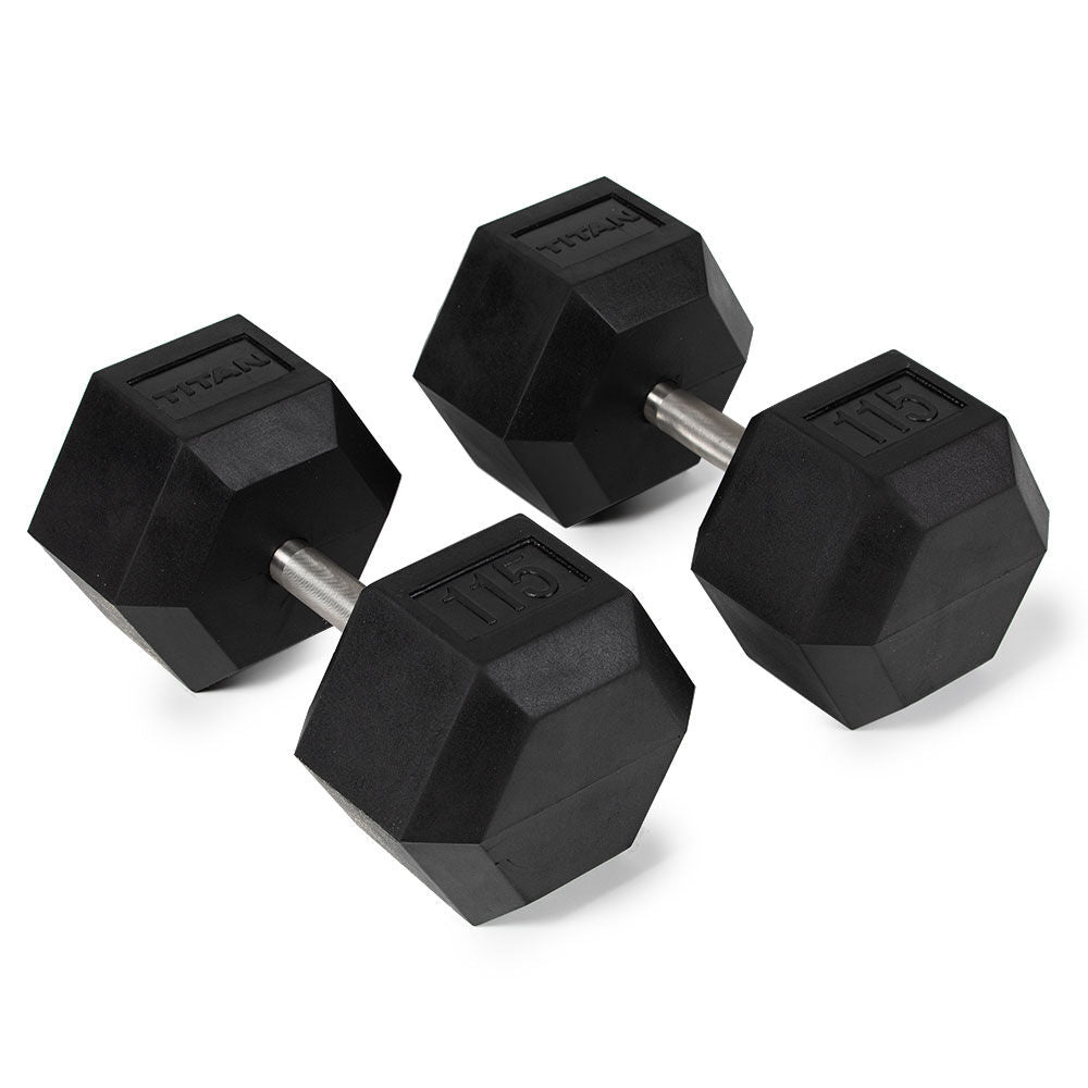 115 LB Straight Stainless Steel Hex Dumbbells - view 1