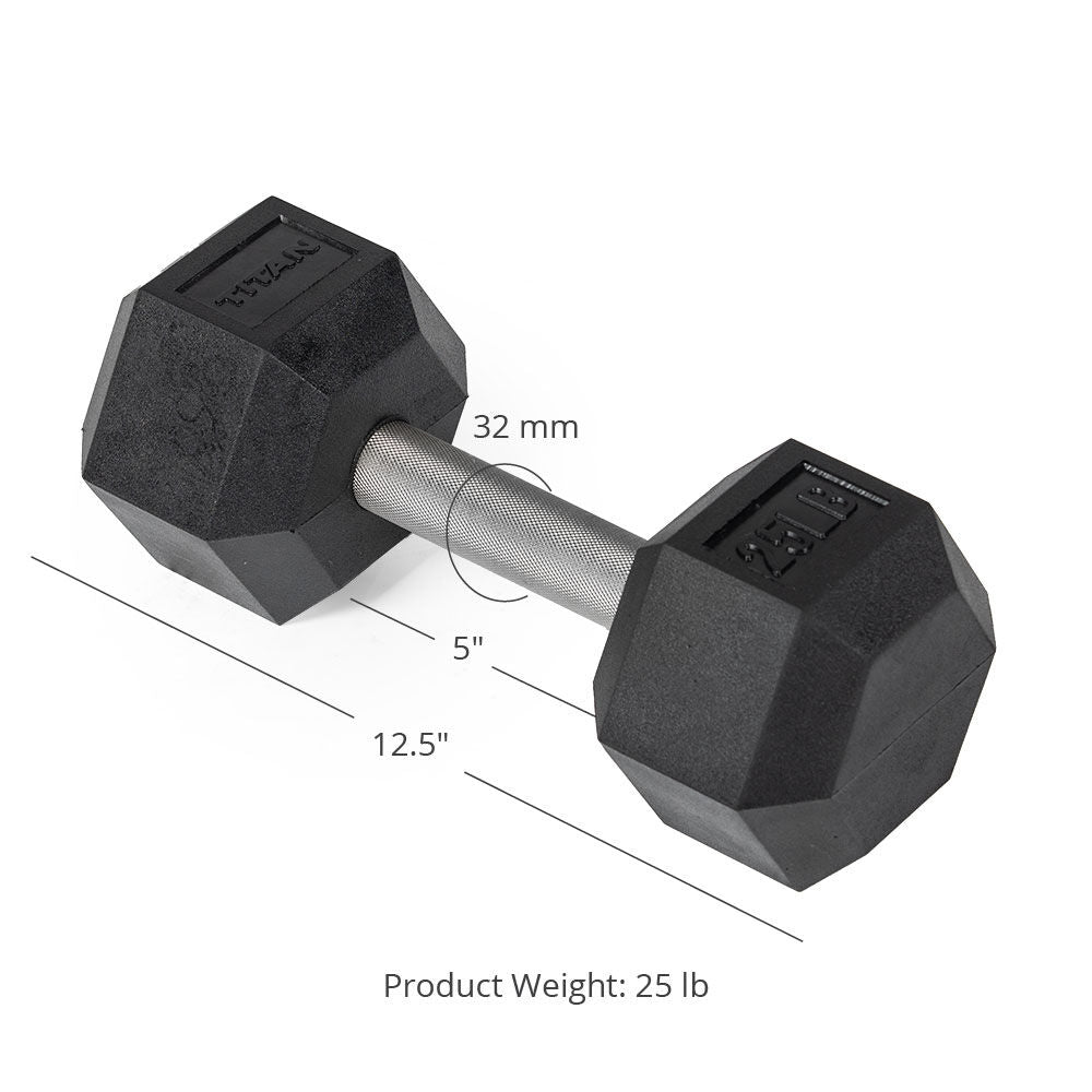 Rubber Hex Dumbbells, 25lb Pair, Black top