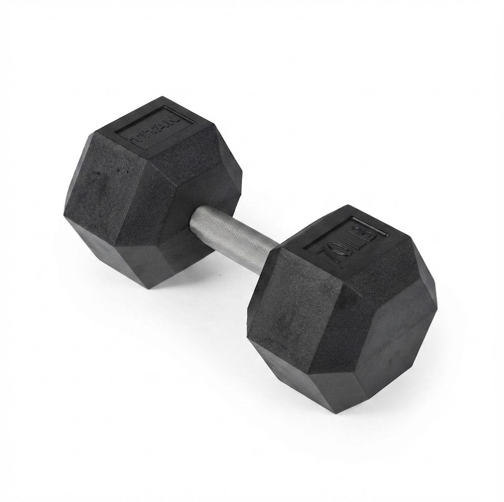 Scratch and Dent, 70 LB Straight Stainless Steel Hex Dumbbell - view 1