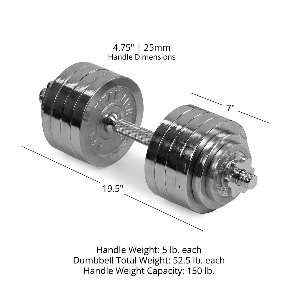105 LB Set Adjustable Chrome Dumbbells Titan Fitness