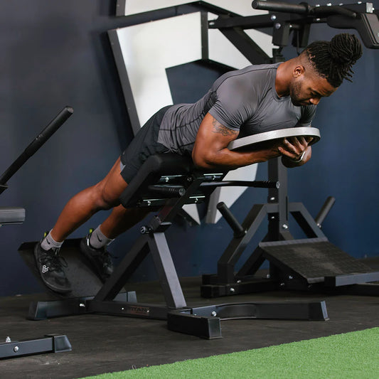 Roman chair back hyperextension machine, weighted hyperextension view 2