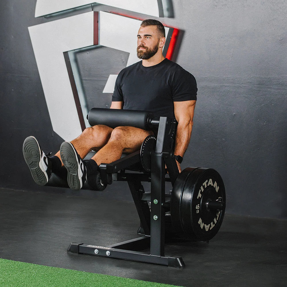 Titan plate-loaded leg extension and leg curl machine, extension position extended - view 5