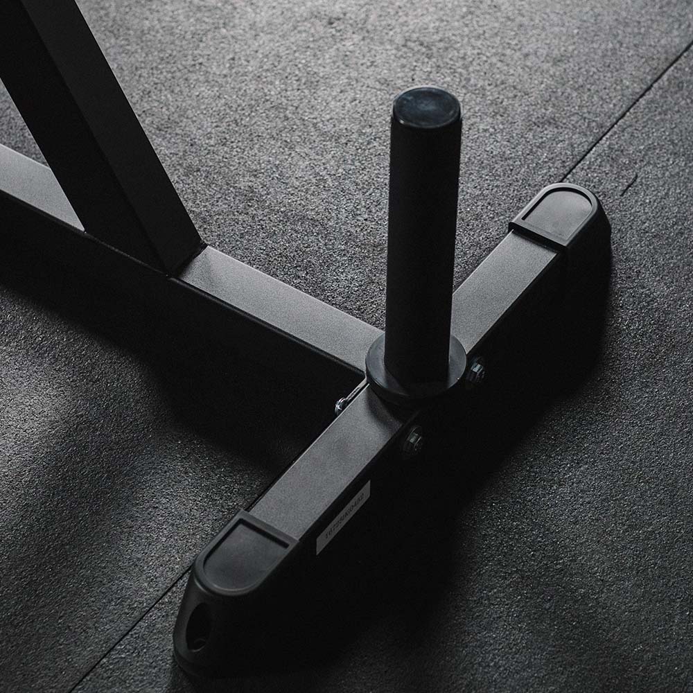 Titan plate-loaded leg extension and leg curl machine, weight storage peg